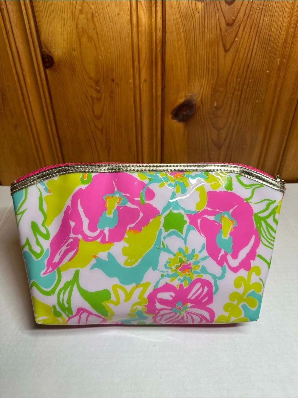 Lilly Pulitzer Pink Multi Floral Vinyl Cosmetic Pouch
